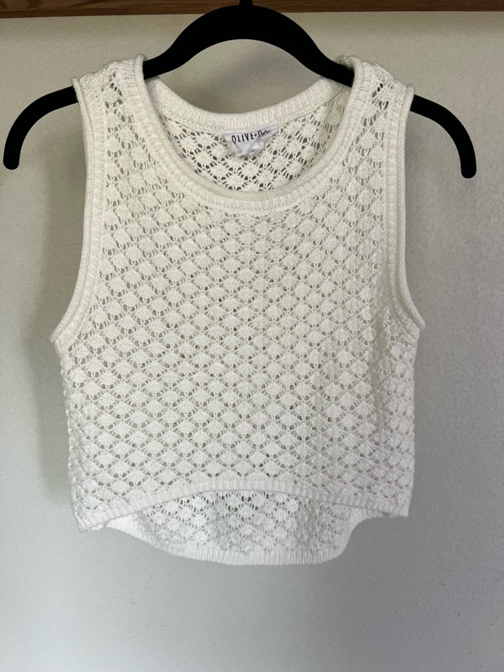 Olive & Oak Cream Cropped Crochet Tank with Openwork Knit